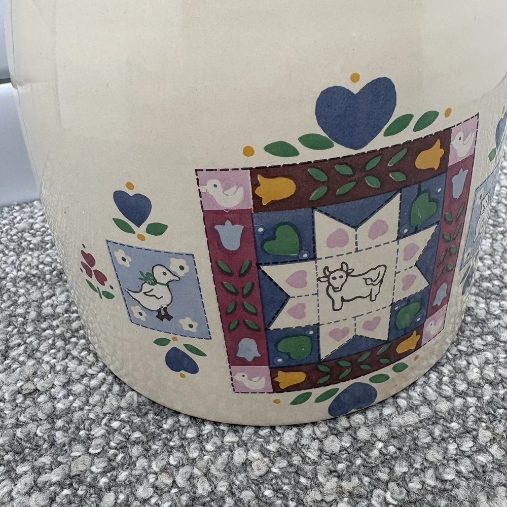 Country Quilt Canister VTG Ceramic Made In Mexico Lofisa Cottage Core Ducks Cats